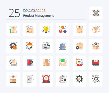 Product Management 25 Flat Color icon pack including perfection. money. package. clock. innovation
