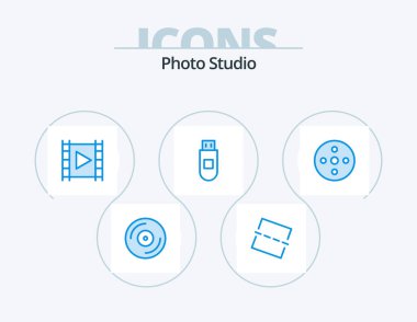 Photo Studio Blue Icon Pack 5 Icon Design. storage. footage. multimedia. camera reel. storage
