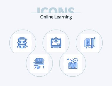 Online Learning Blue Icon Pack 5 Icon Design. space. monitor. course. atom. world