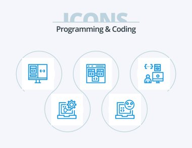 Programlama ve Kodlama Mavi Simge Paketi 5 Simge Tasarımı. Kodlama. Uygulama. Geliştirme. Geliştirme. bilgisayar