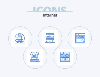 İnternet Mavi Simge Paketi 5 Simge Tasarımı. Ara. Tarayıcı. İnternet. Sunucu. ev sahibi