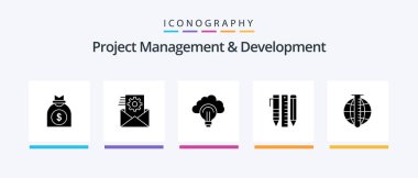 Proje Yönetimi ve Geliştirme Sembolü 5 Kalem dahil olmak üzere simge paketi. Sabit dur. Bir fikrim var. Temel araçlar. Başarı. Yaratıcı Simgeler Tasarımı
