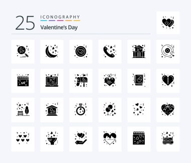 Sevgililer Günü 25. Katı Glyph simgesi paketi, disk de dahil. Aşk. Aşk. Eve. Sevgililer Günü