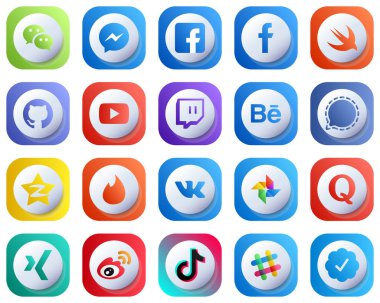 Qzone gibi büyük sosyal medya platformlarının 20 Sevimli 3D Gradyan Simgesi. Yolcu. Çabuk. İşaret ve seğirme simgeleri. Tamamen Özelleştirilebilir ve Minimalist