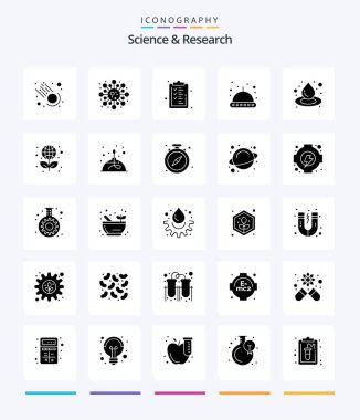 Yaratıcı Bilim 25 Glyph Katı Siyah ikon paketi Eğitim gibi. Sıvı. Kontrol listesi. Bırak. boşluk