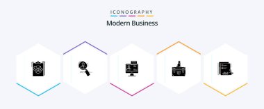 Modern Business 25 Glyph simge paketi, diyaloglar da dahil. İş. Çalışan. Konuş. kaynaklar