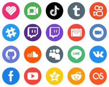 20 Simple White Icons videosu. Mektup. e-posta ve tik Düz Çember Arkaplanı