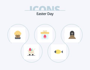 Paskalya Düz Simgesi 5 Simge Tasarımı. Hıristiyan. Paskalya. Kek. Yumurta. hediye