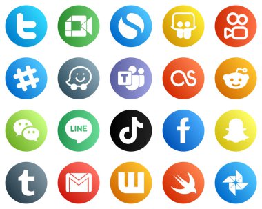 Tiktok gibi 20 Yüksek Çözünürlüklü Sosyal Medya Simgesi. Haberci. Şımartmak. Sohbet ve lastfm simgeleri. Modern ve profesyonel