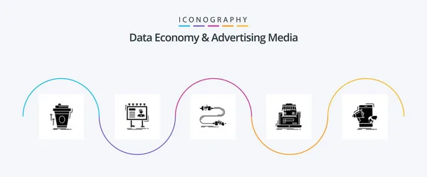 Data Economy Advertising Media Glyph Icon Pack Including Organization Business — Archivo Imágenes Vectoriales