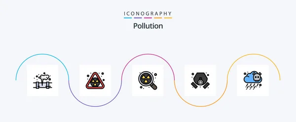 Pollution Line Filled Flat Icon Pack Including Pollution Gas Radioactive — Image vectorielle