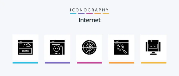 Internet Glyph Icon Pack Including Internet Blog Radar Web Internet — Stock Vector