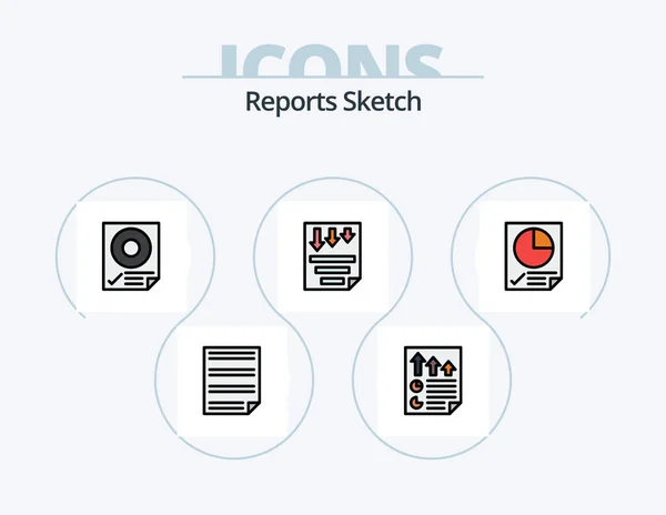 Reports Sketch Line Filled Icon Pack Icon Design Page Data — 图库矢量图片