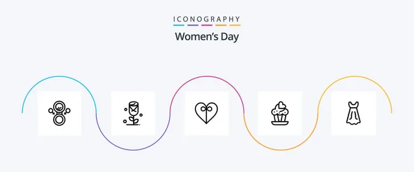 Womens Day Line Icon Pack Including Day Women Love Ribbon — Stockvector