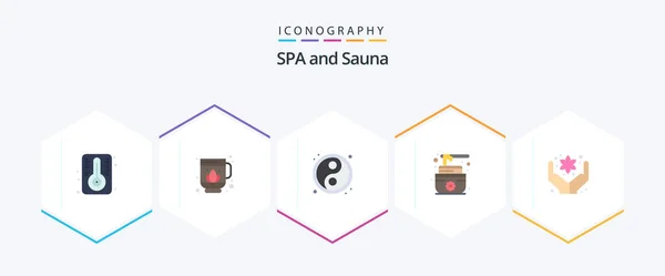 Sauna Flat Icon Pack Including Yin Flower Hand — Stock Vector