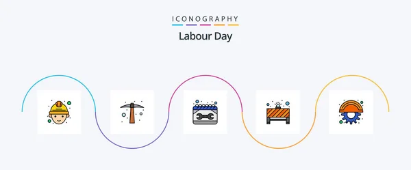 Labour Day Line Filled Flat Icon Pack Including Cutter Red — Image vectorielle