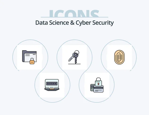 Data Science Cyber Security Line Filled Icon Pack Icon Design — Vetor de Stock