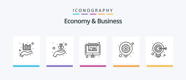 Economy Business Line Icon Pack Including Graph Security Analysis Safety — 스톡 벡터