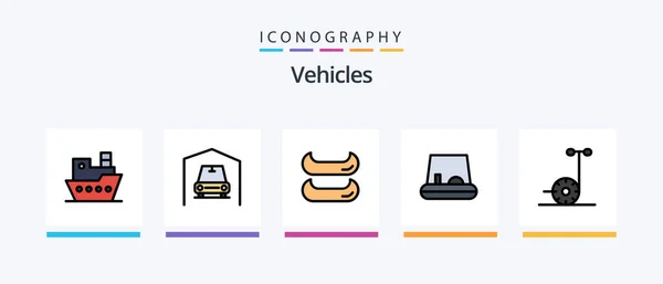 Vehicles Line Filled Icon Pack Including Cannon Forklift Truck Car — Stock vektor