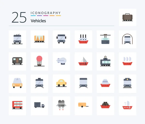 Vehicles Flat Color Icon Pack Including Metro Ski Transport Funicular — Stockvector