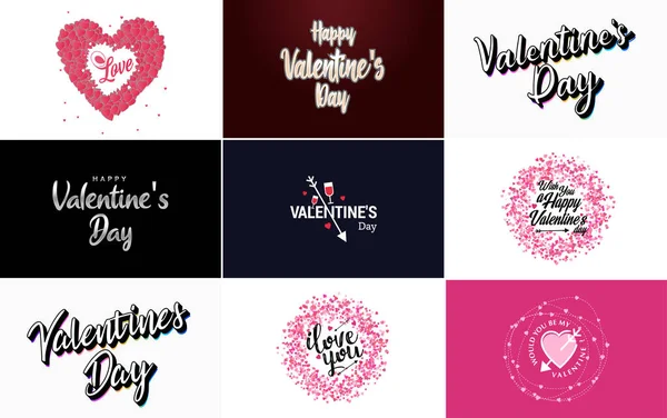 Happy Valentine Day Greeting Card Template Cute Animal Theme Pink — Vector de stock