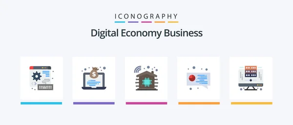 Digital Economy Business Flat Icon Pack Including Server Digital Intelligent — Wektor stockowy