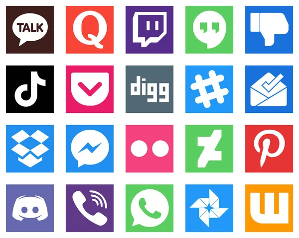 Simple Social Media Icons Messenger Inbox Douyin Spotify Pocket Icons — Stock Vector