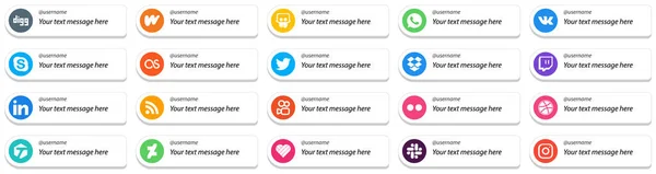 Card Style Social Media Platform Follow Icons Custom Message Option — Image vectorielle