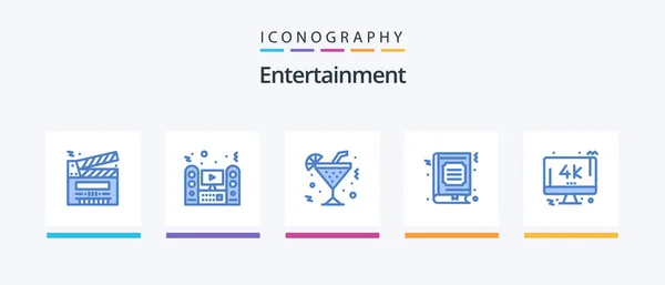 Entertainment Blue Icon Pack Including Favorite Bookmark Sound Book Lemon — Image vectorielle