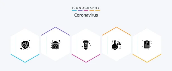 Coronavirus Glyph Icon Pack Including Patient Chart Virus Blood Research — Stockový vektor