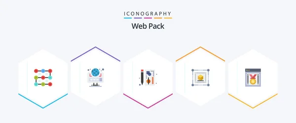 Web Pack Flat Icon Pack Including Best Website Cube Browser — Stok Vektör