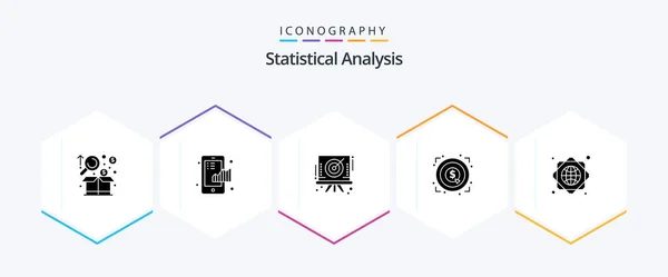 Statistical Analysis Glyph Icon Pack Including Target Achievement Graph Marketing — Vector de stock