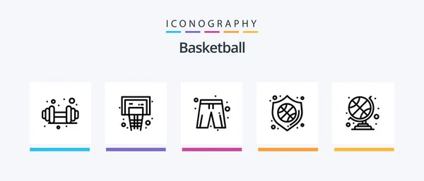Basketball Line Icon Pack Including Trophy Achievement Fitness Sport Dumbbell — Image vectorielle