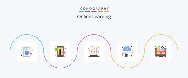 Online Learning Flat Icon Pack Including Mouse Connected Cloud Learning — 图库矢量图片