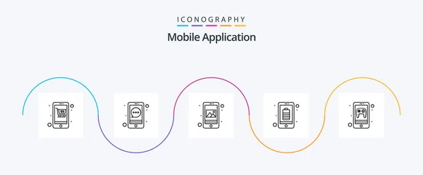 Mobile Application Line Icon Pack Including Entertainment Mobile App Full — Archivo Imágenes Vectoriales