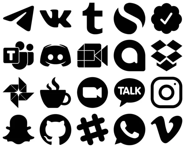 Fully Editable Black Glyph Social Media Icons Dropbox Video Icons — стоковый вектор