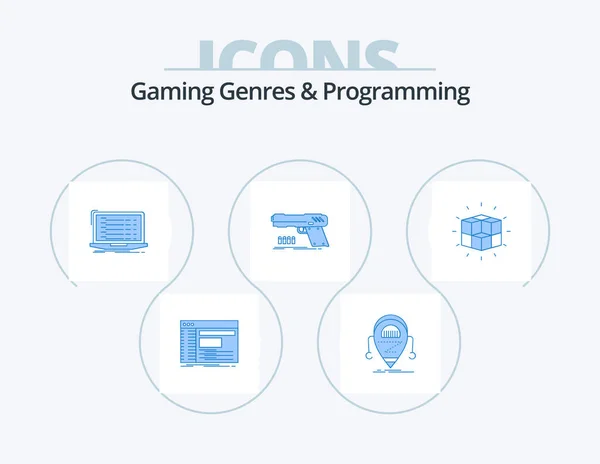 Gaming Genres Programming Blue Icon Pack Icon Design Handgun Laptop — Stockvector