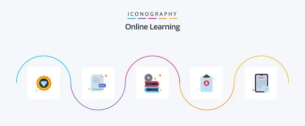 Online Learning Flat Icon Pack Including Assignment List File Software — 图库矢量图片