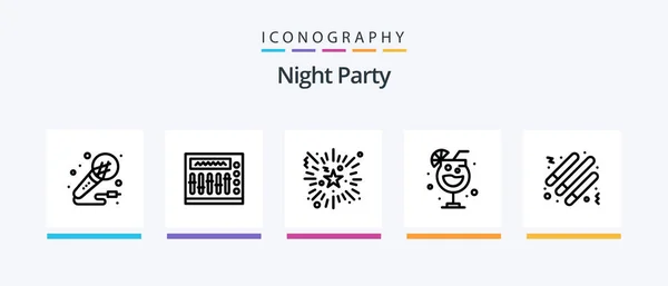 Night Party Line Icon Pack Incluindo Noite Vinho Tambor Festa — Vetor de Stock