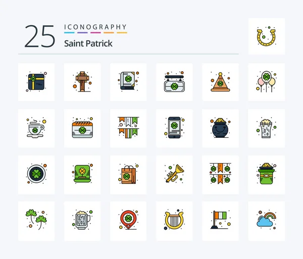 Saint Patrick Line Filled Icon Pack Including Irish Day Clover — Stockvector