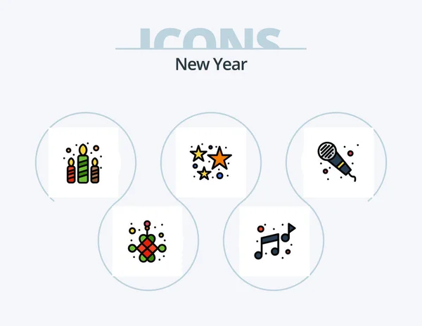 New Year Line Filled Icon Pack Icon Design Firework Celebration — Stock Vector