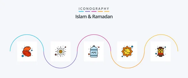Islam Ramadan Line Filled Flat Icon Pack Including Arabian Muslim — Stockvektor