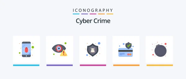Cyber Crime Flat Icon Pack Including Bomb Card Internet Card — Vetor de Stock