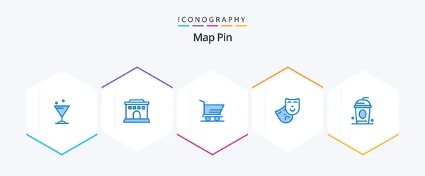 Map Pin Blue Icon Pack Including Trolley Paris Cola — Wektor stockowy