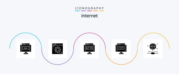Internet Glyph Icon Pack Including Internet Pointer Domain Location Internet — 图库矢量图片