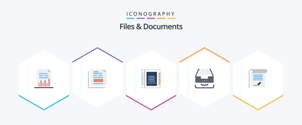 Files Documents Flat Icon Pack Including Data Archive Invoice List — Vector de stock