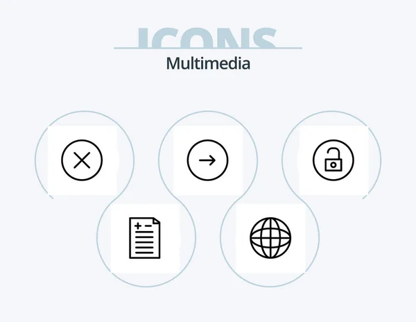 Multimedia Line Icon Pack Icon Design Media Player Setting Media — Vetor de Stock