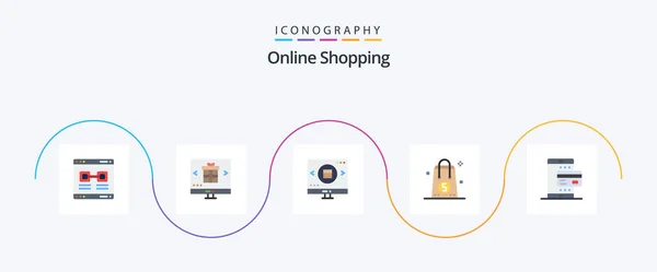 Online Shopping Flat Icon Pack Including Money Bag Online Valentine — стоковый вектор
