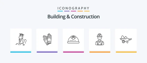 Linha Construção Construção Icon Pack Incluindo Elevador Jardinagem Construção Jardim — Vetor de Stock
