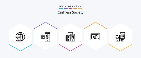 Cashless Society Line Icoon Pakket Inclusief Betaling Munteenheid Financieel Betaling — Stockvector